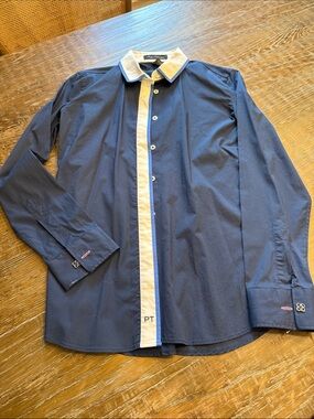 Pink Tartan Navy Shirt with White Contrast Trim